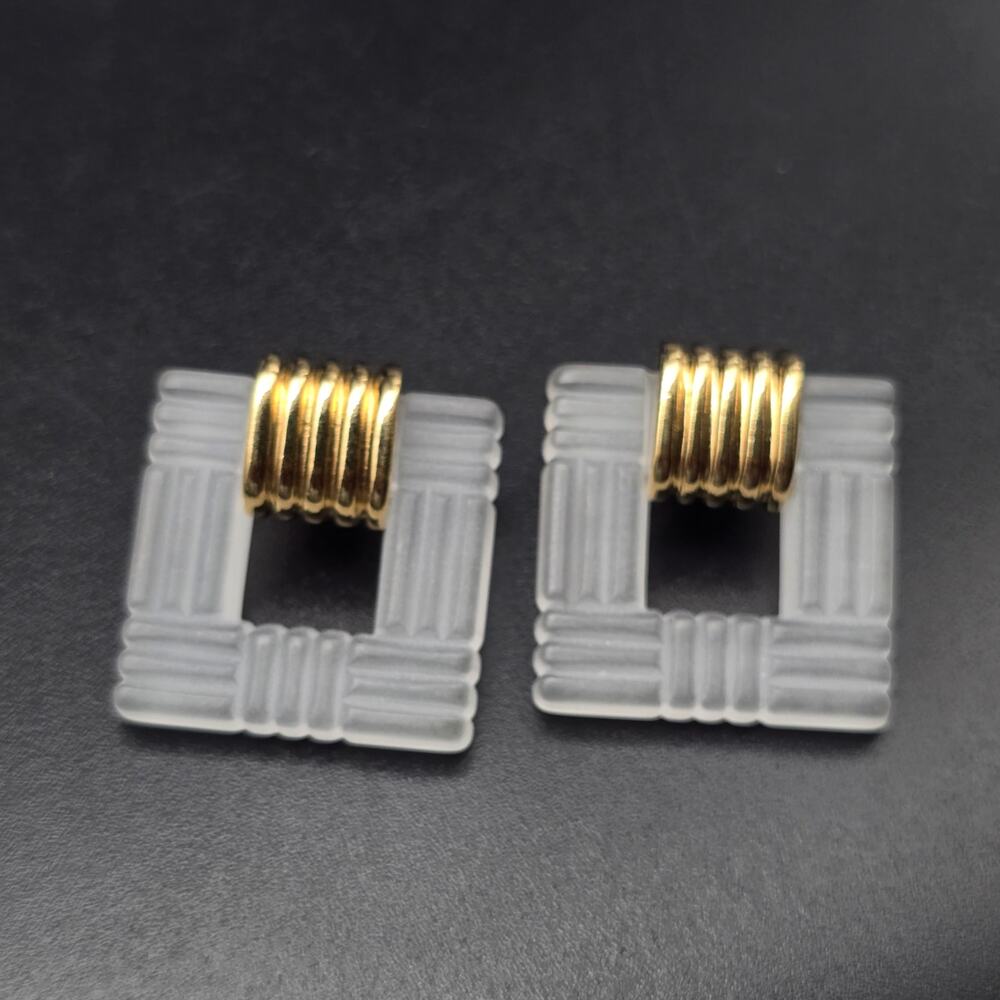 Avon 1987 Rainbow Ice Earrings Square Frosted Vintage Earrings